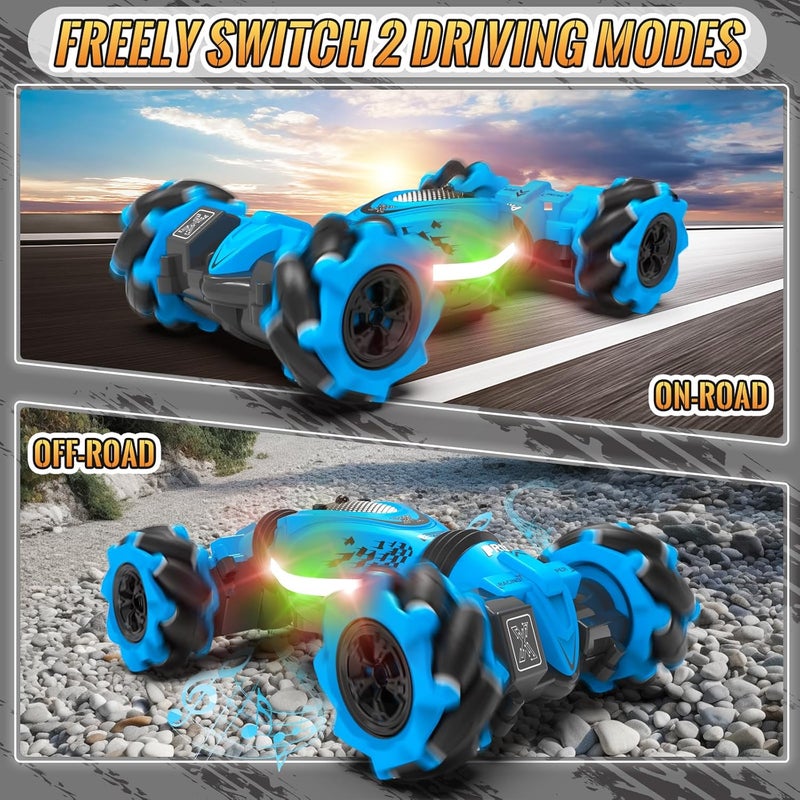 Pristar RC Car Toys for Boys Girls 6-12, Gesture Sensing RC Stunt Car 2.4Ghz 4WD Remote Control Car with Lights Music Double Sided Flip 360° Rotate Off-Road, Birthday Xmas Gifts for Kids Aged 6-12 - Image 2